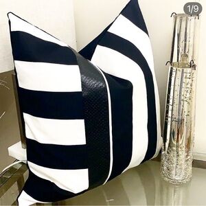 Handmade Black and White Striped Throw Pillow Cover